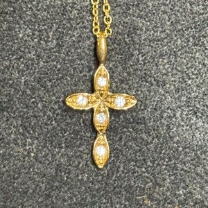 18k Gold Roman Engraved Christian Crucifix Necklace